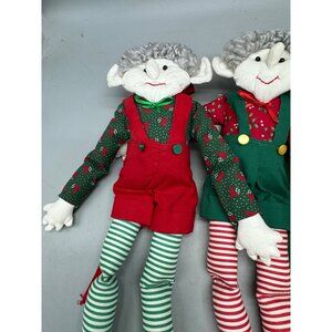 handmade Christmas set of 4 Santa Elves flexible green red 16" plush bells READ